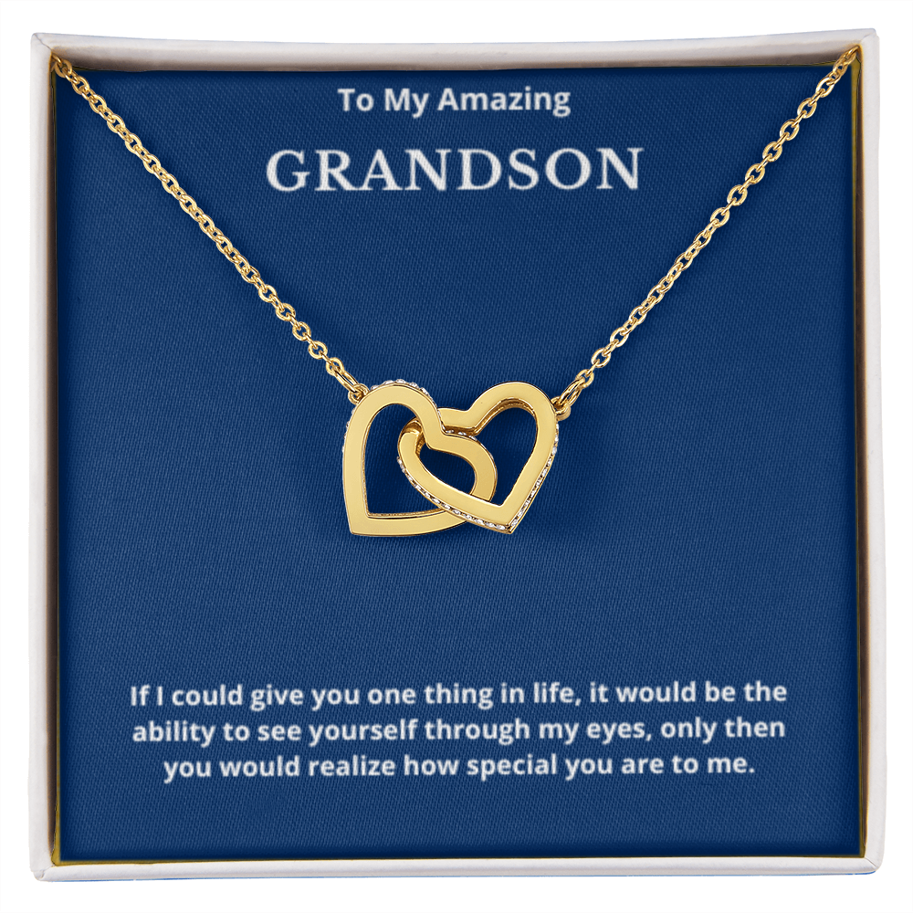 To Grandson Interlocking Hearts Necklace, Present For Grandson Birthday/Christmas Gifts For Grandson Jewelry Grandson Wedding Day Gifts
