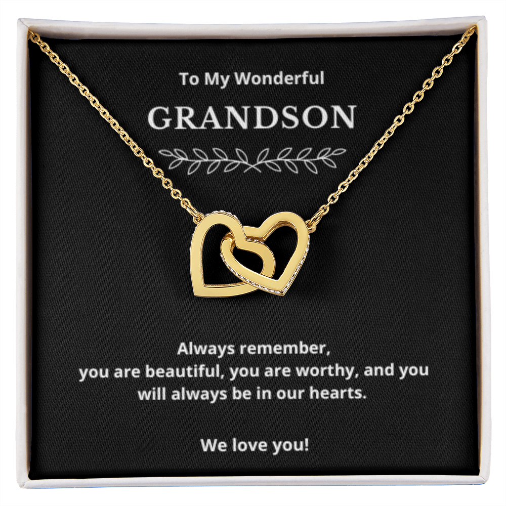 To Grandson Interlocking Hearts Necklace, Present For Grandson Birthday/Christmas Gifts For Grandson Jewelry Grandson Wedding Day Gifts