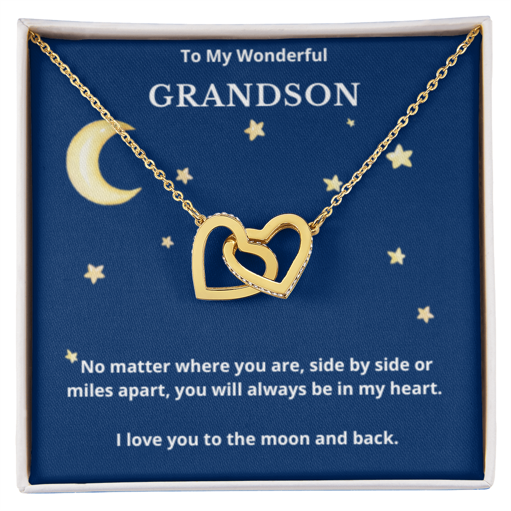 To Grandson Interlocking Hearts Necklace, Present For Grandson Birthday/Christmas Gifts For Grandson Jewelry Grandson Wedding Day Gifts