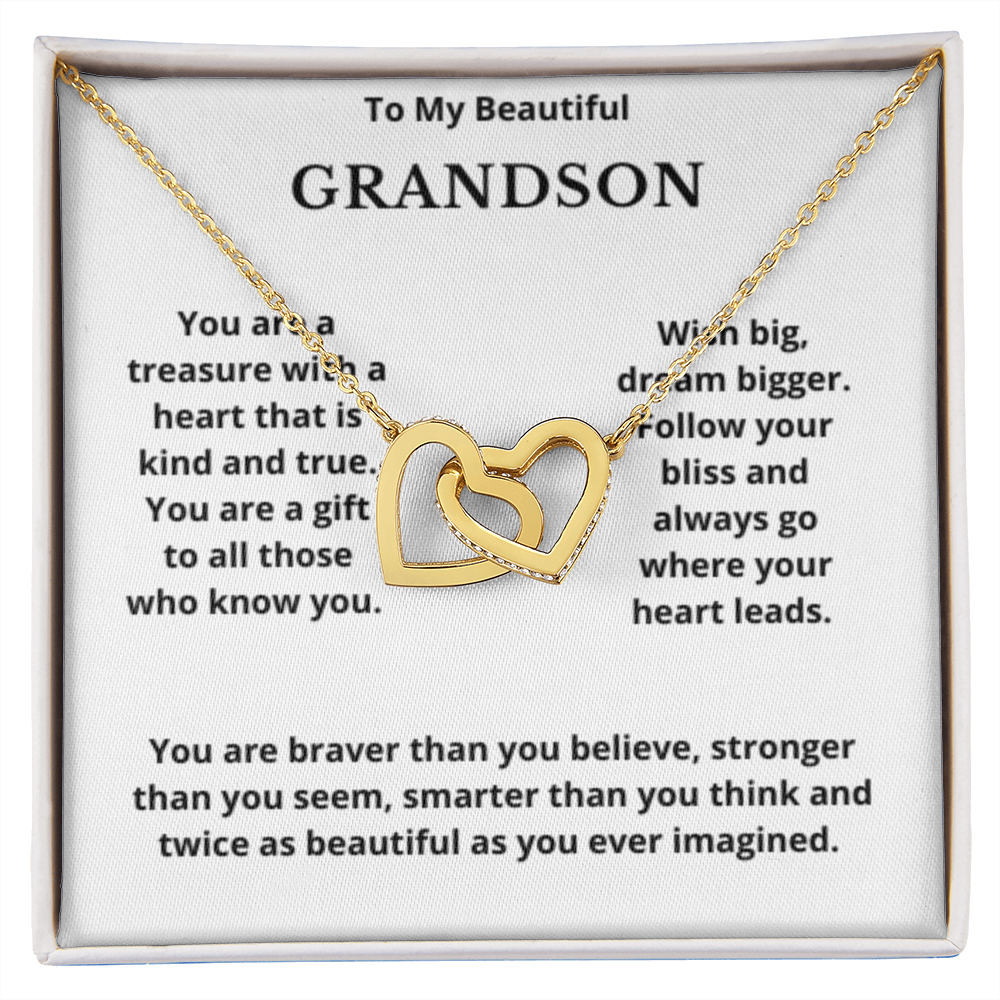 To Grandson Interlocking Hearts Necklace, Present For Grandson Birthday/Christmas Gifts For Grandson Jewelry Grandson Wedding Day Gifts