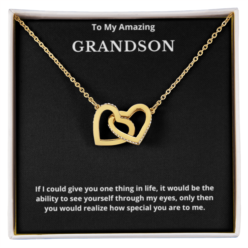 To Grandson Interlocking Hearts Necklace, Present For Grandson Birthday/Christmas Gifts For Grandson Jewelry Grandson Wedding Day Gifts