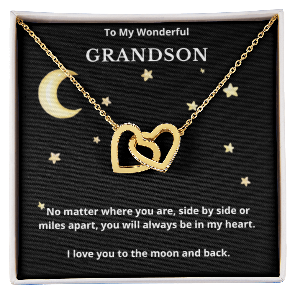 To Grandson Interlocking Hearts Necklace, Present For Grandson Birthday/Christmas Gifts For Grandson Jewelry Grandson Wedding Day Gifts