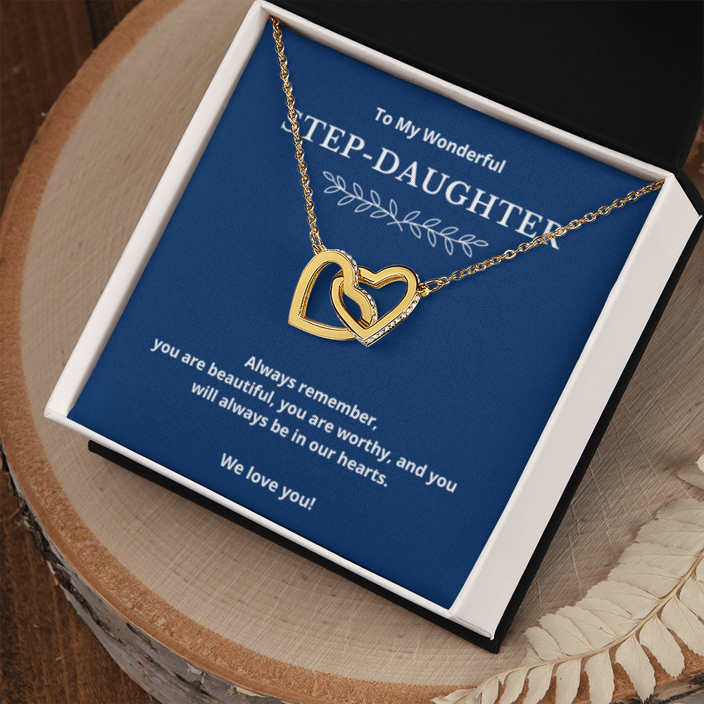 To Step-Daughter Interlocked Hearts Necklace, Present For Bonus Daughter Birthday/Christmas Gifts. Necklace Step-Daughter Jewelry