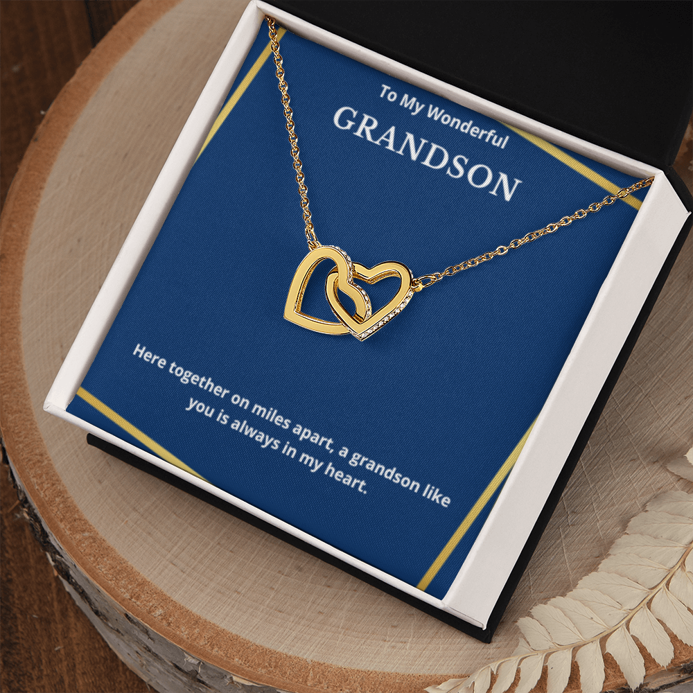 To Grandson Interlocking Hearts Necklace, Present For Grandson Birthday/Christmas Gifts For Grandson Jewelry Grandson Wedding Day Gifts
