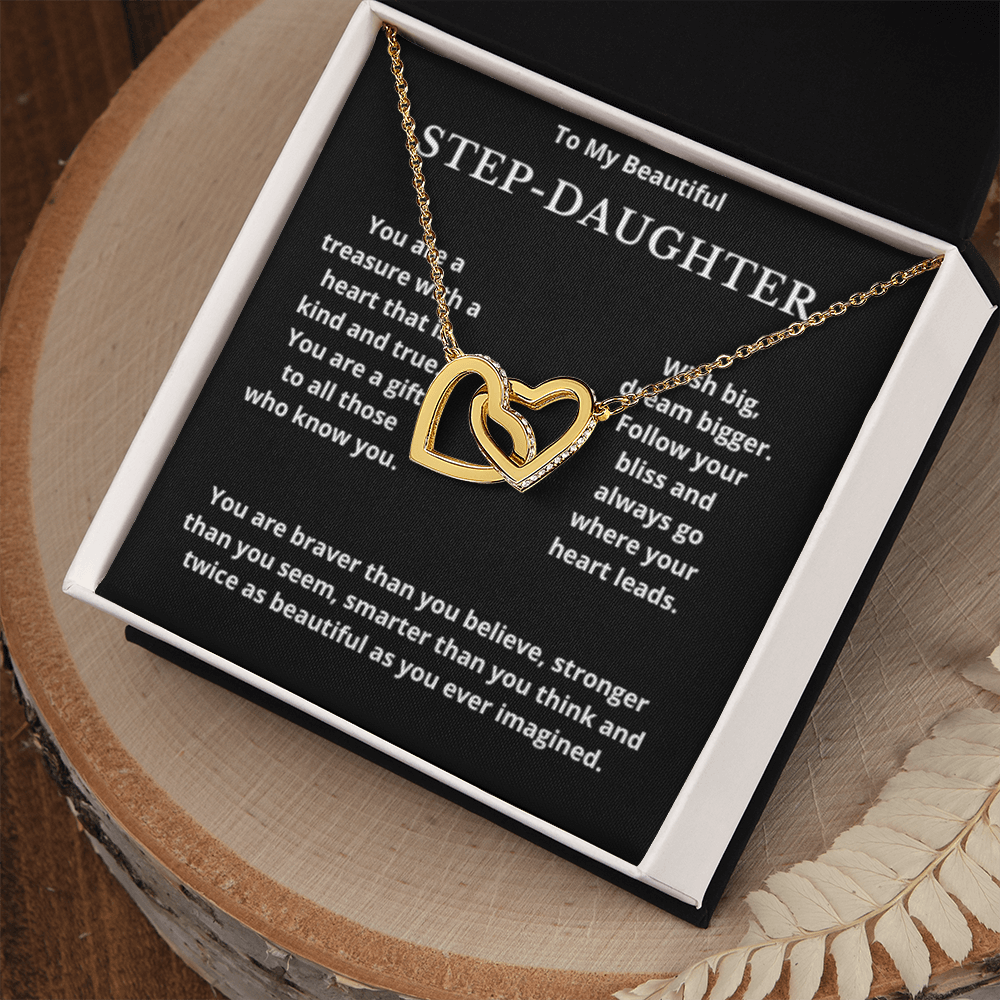 To Step-Daughter Interlocked Hearts Necklace, Present For Bonus Daughter Birthday/Christmas Gifts. Necklace Step-Daughter Jewelry