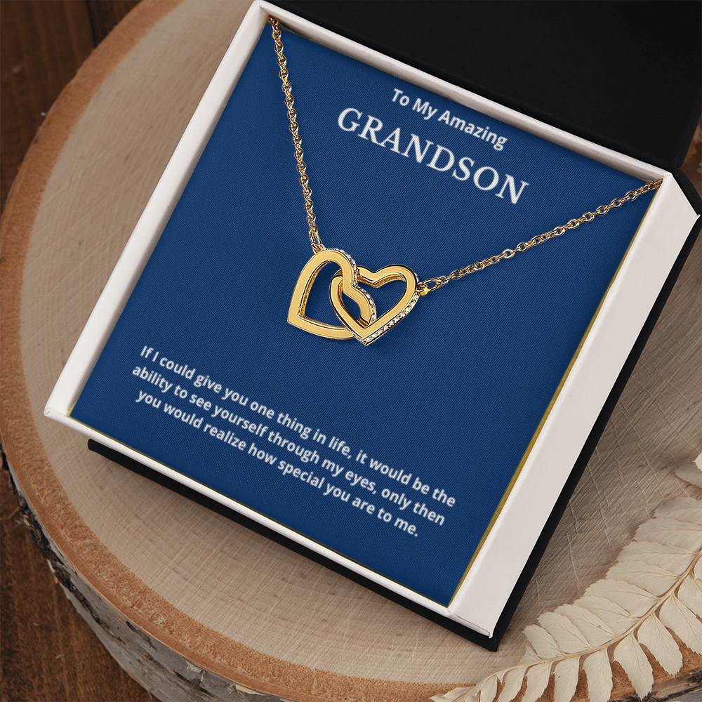 To Grandson Interlocking Hearts Necklace, Present For Grandson Birthday/Christmas Gifts For Grandson Jewelry Grandson Wedding Day Gifts
