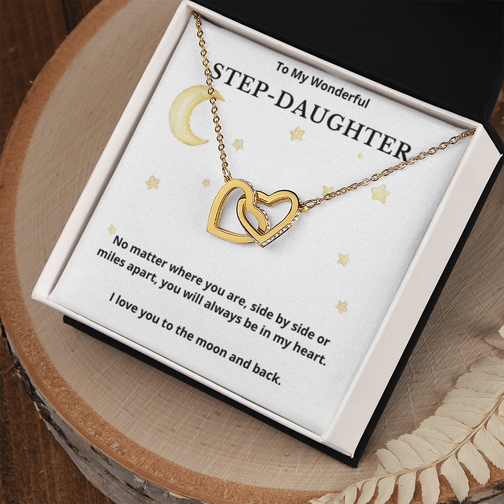 To Step-Daughter Interlocked Hearts Necklace, Present For Bonus Daughter Birthday/Christmas Gifts. Necklace Step-Daughter Jewelry