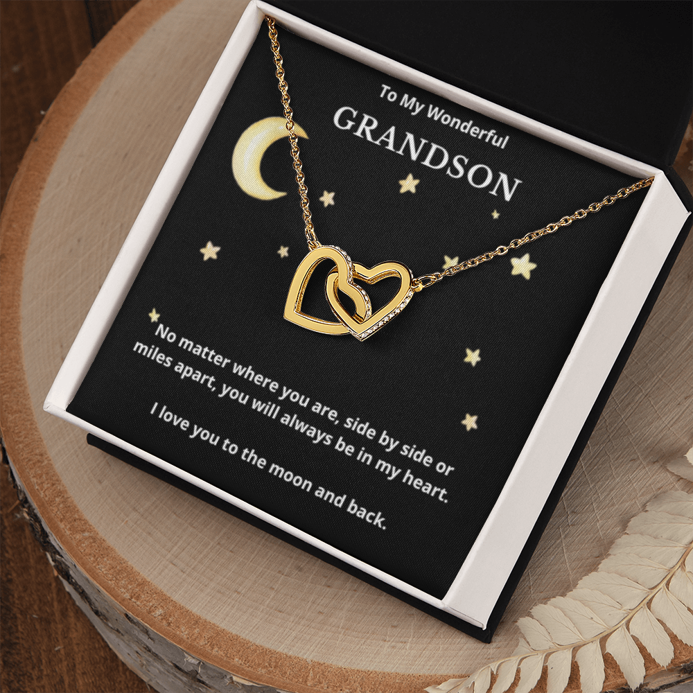 To Grandson Interlocking Hearts Necklace, Present For Grandson Birthday/Christmas Gifts For Grandson Jewelry Grandson Wedding Day Gifts