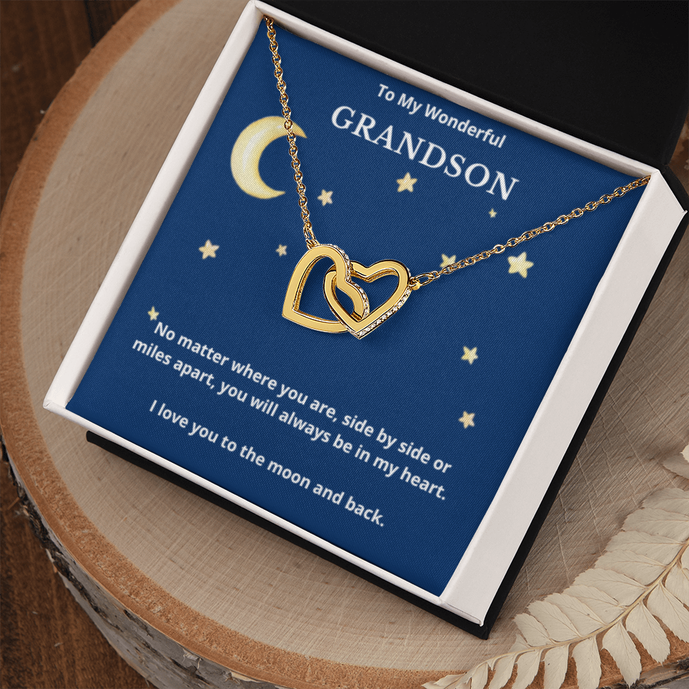 To Grandson Interlocking Hearts Necklace, Present For Grandson Birthday/Christmas Gifts For Grandson Jewelry Grandson Wedding Day Gifts