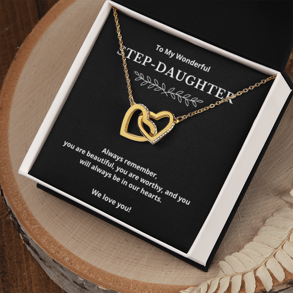 To Step-Daughter Interlocked Hearts Necklace, Present For Bonus Daughter Birthday/Christmas Gifts. Necklace Step-Daughter Jewelry