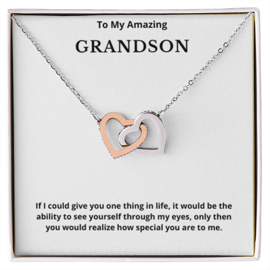 To Grandson Interlocking Hearts Necklace, Present For Grandson Birthday/Christmas Gifts For Grandson Jewelry Grandson Wedding Day Gifts
