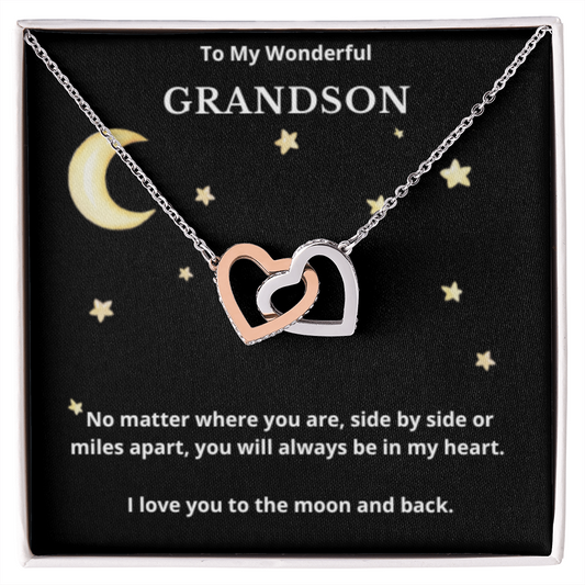 To Grandson Interlocking Hearts Necklace, Present For Grandson Birthday/Christmas Gifts For Grandson Jewelry Grandson Wedding Day Gifts