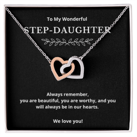 To Step-Daughter Interlocked Hearts Necklace, Present For Bonus Daughter Birthday/Christmas Gifts. Necklace Step-Daughter Jewelry