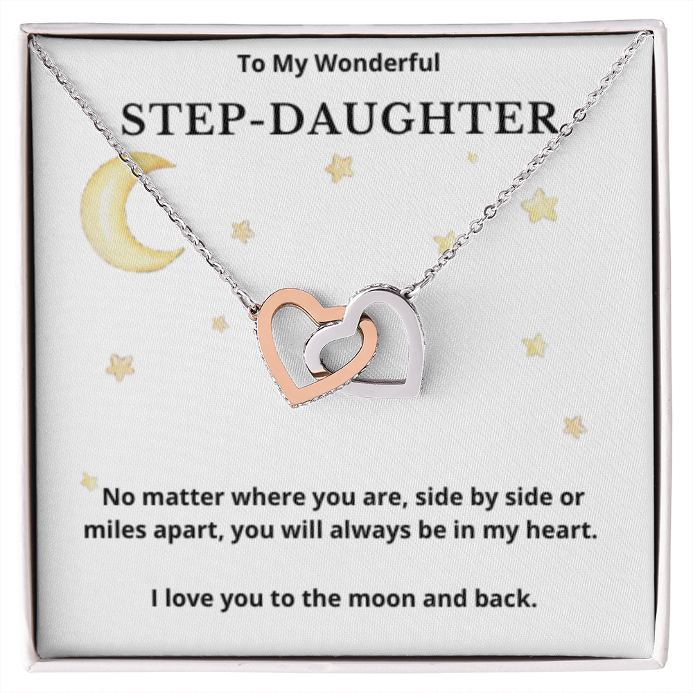 To Step-Daughter Interlocked Hearts Necklace, Present For Bonus Daughter Birthday/Christmas Gifts. Necklace Step-Daughter Jewelry
