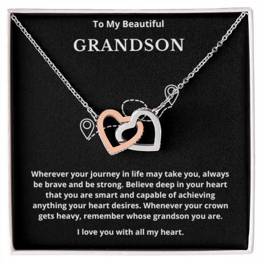 To Grandson Interlocking Hearts Necklace, Present For Grandson Birthday/Christmas Gifts For Grandson Jewelry Grandson Wedding Day Gifts