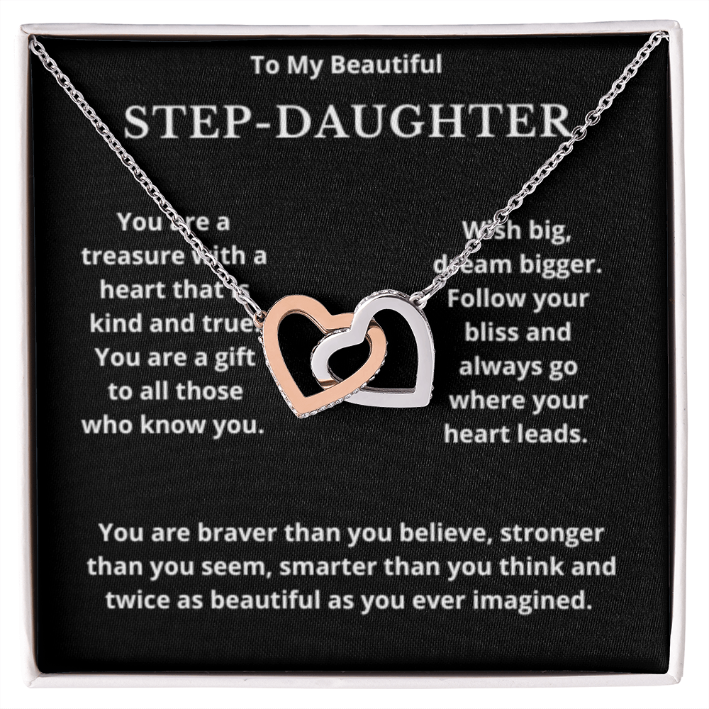 To Step-Daughter Interlocked Hearts Necklace, Present For Bonus Daughter Birthday/Christmas Gifts. Necklace Step-Daughter Jewelry