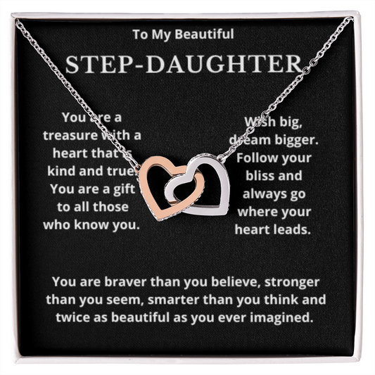 To Step-Daughter Interlocked Hearts Necklace, Present For Bonus Daughter Birthday/Christmas Gifts. Necklace Step-Daughter Jewelry