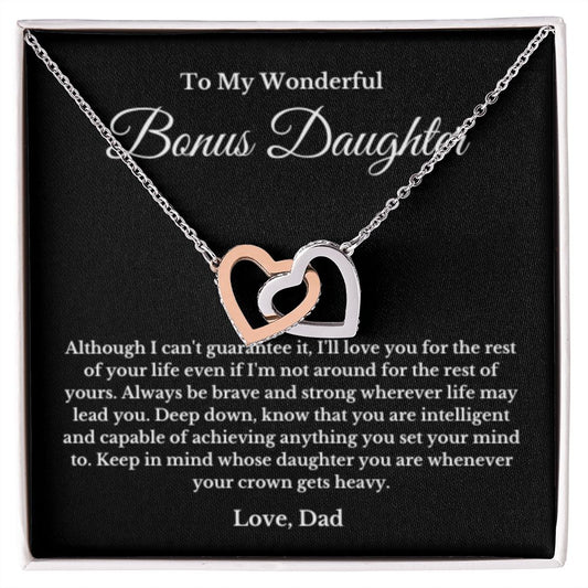 To My Bonus Daughter Necklace, Father Step Daughter Necklace, Birthday, Gifts to Bonus Daughter, Message Card Necklace