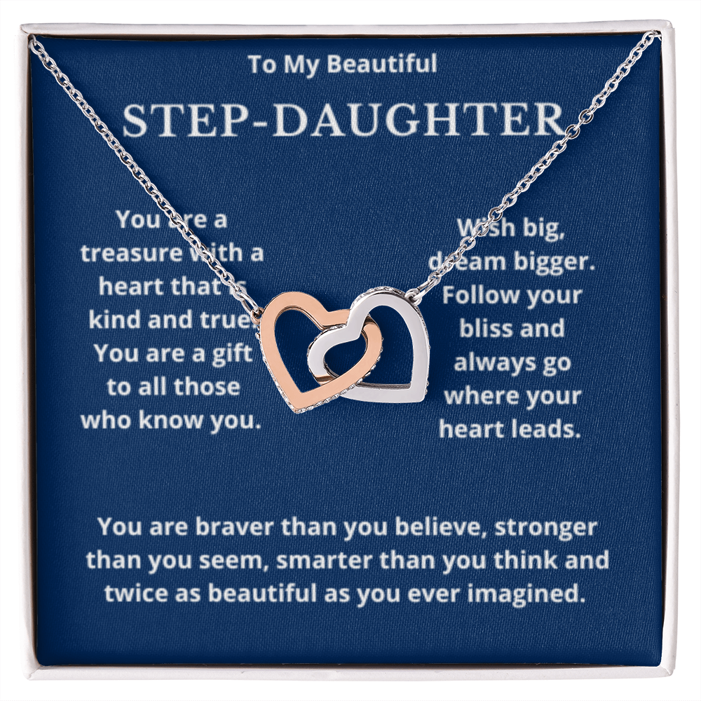 To Step-Daughter Interlocked Hearts Necklace, Present For Bonus Daughter Birthday/Christmas Gifts. Necklace Step-Daughter Jewelry