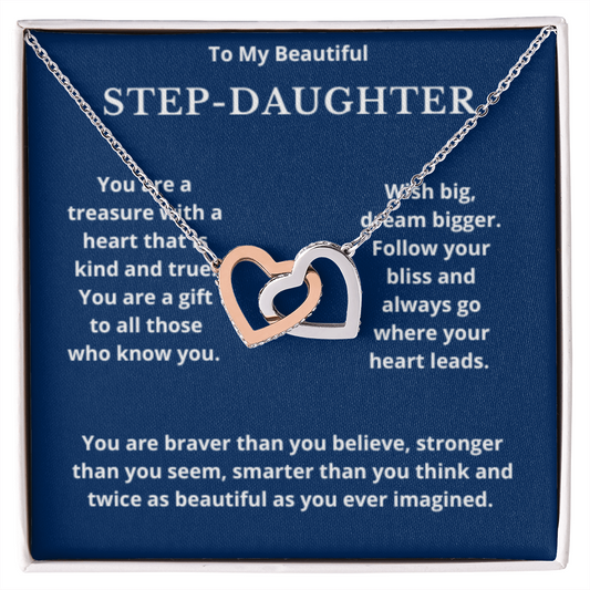 To Step-Daughter Interlocked Hearts Necklace, Present For Bonus Daughter Birthday/Christmas Gifts. Necklace Step-Daughter Jewelry