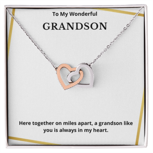 To Grandson Interlocking Hearts Necklace, Present For Grandson Birthday/Christmas Gifts For Grandson Jewelry Grandson Wedding Day Gifts