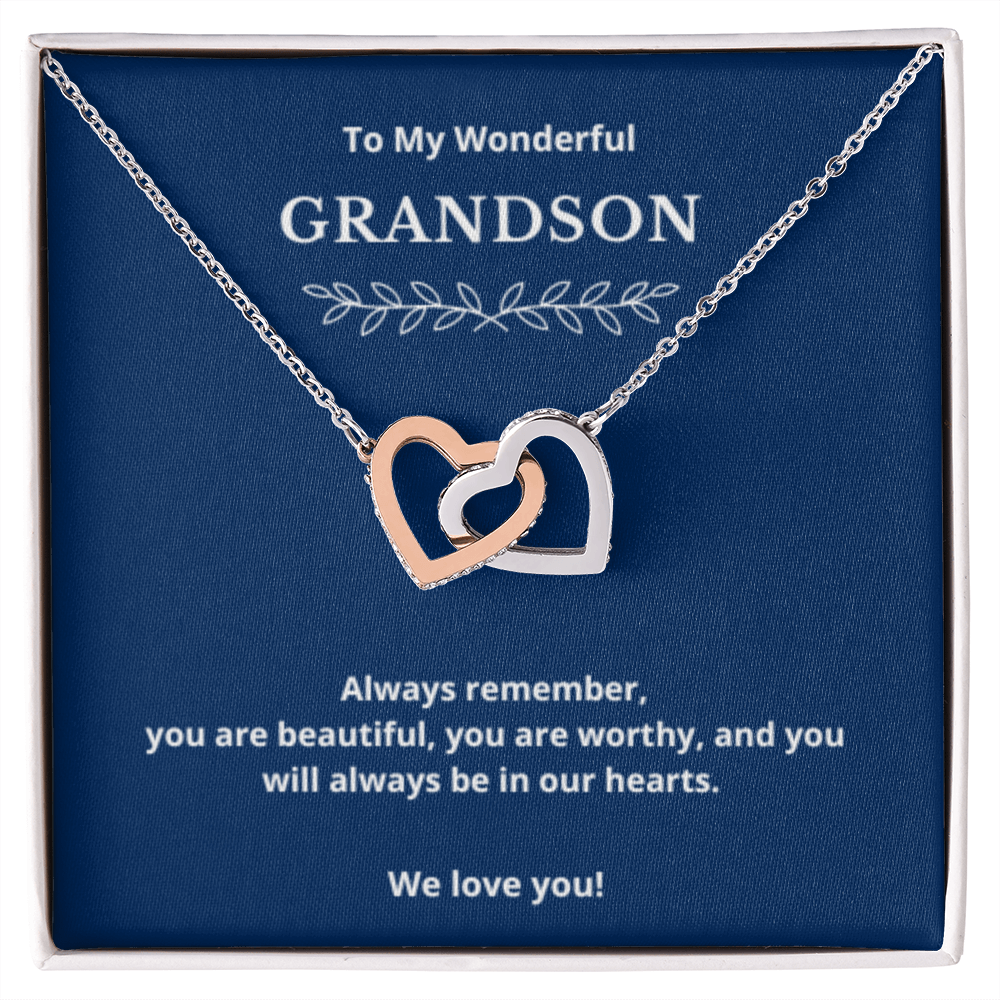 To Grandson Interlocking Hearts Necklace, Present For Grandson Birthday/Christmas Gifts For Grandson Jewelry Grandson Wedding Day Gifts