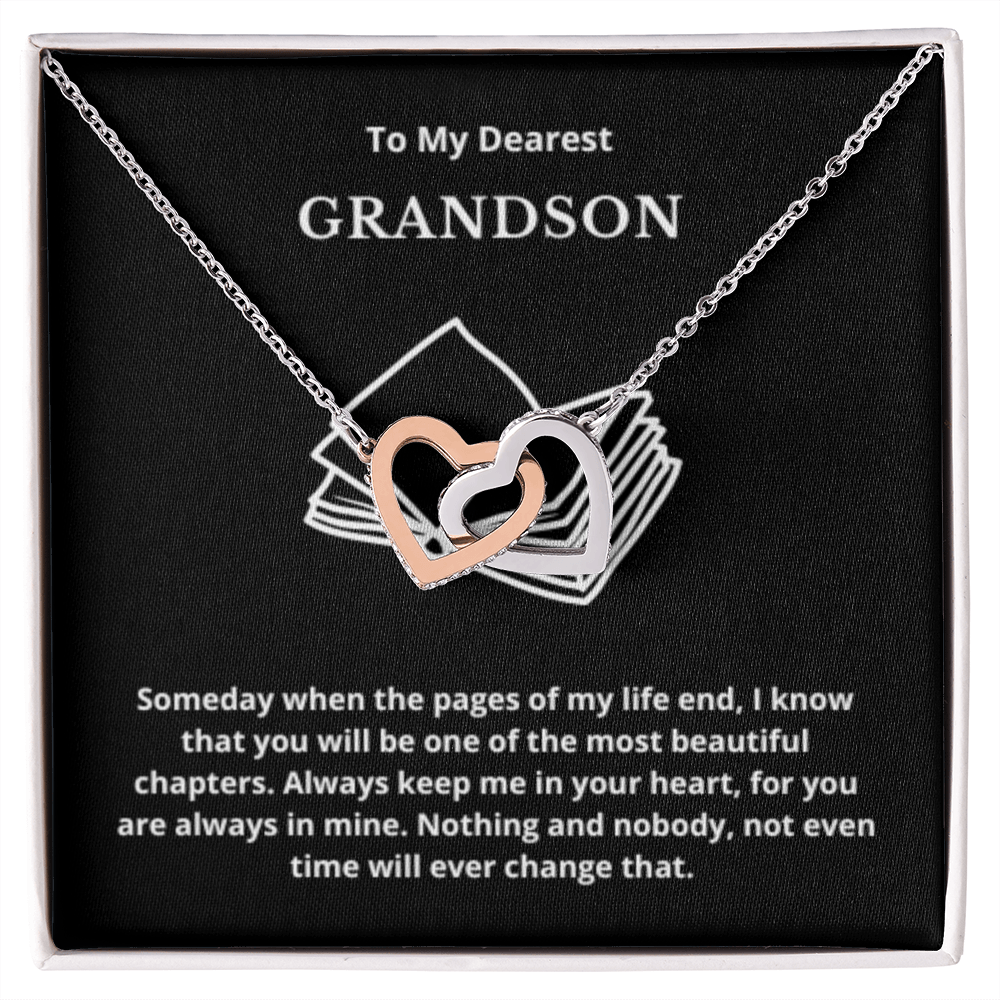 To Grandson Interlocking Hearts Necklace, Present For Grandson Birthday/Christmas Gifts For Grandson Jewelry Grandson Wedding Day Gifts
