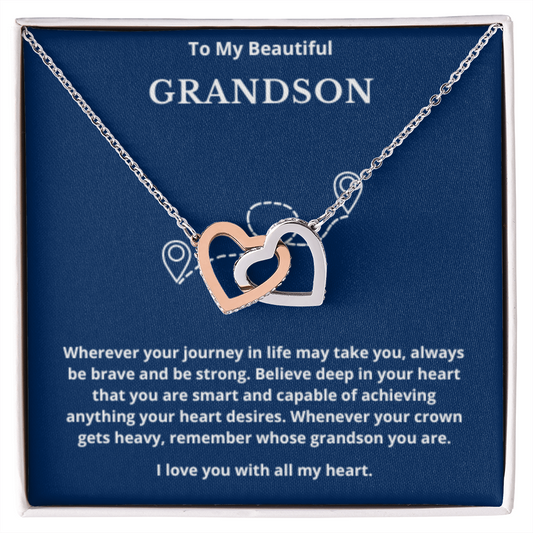 To Grandson Interlocking Hearts Necklace, Present For Grandson Birthday/Christmas Gifts For Grandson Jewelry Grandson Wedding Day Gifts