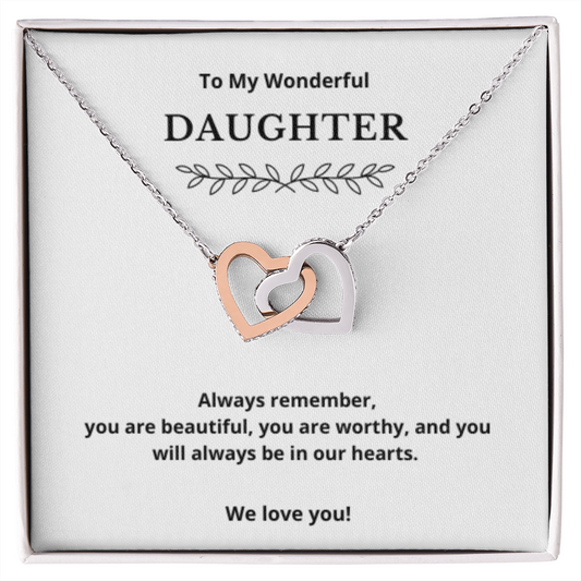To Daughter Interlocked Hearts Necklace, Present For Daughter Birthday/Christmas Gifts. Necklace Daughter Jewelry