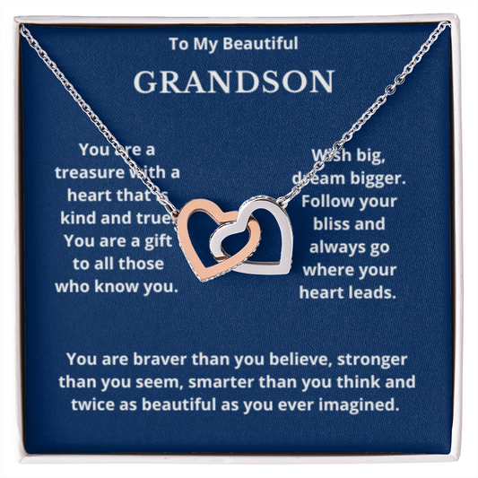 To Grandson Interlocking Hearts Necklace, Present For Grandson Birthday/Christmas Gifts For Grandson Jewelry Grandson Wedding Day Gifts