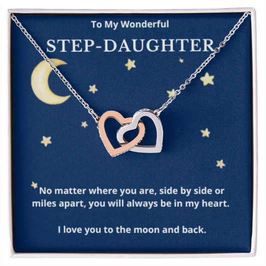 To Step-Daughter Interlocked Hearts Necklace, Present For Bonus Daughter Birthday/Christmas Gifts. Necklace Step-Daughter Jewelry