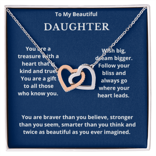 To Daughter Interlocked Hearts Necklace, Present For Daughter Birthday/Christmas Gifts. Necklace Daughter Jewelry