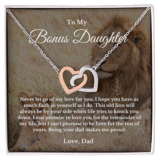 To My Bonus Daughter Necklace, Father Step Daughter Necklace, Birthday, Gifts to Bonus Daughter, Message Card Necklace