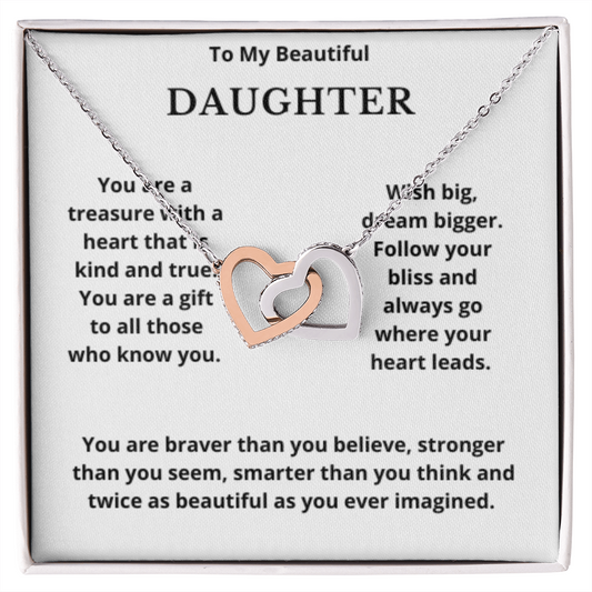 To Daughter Interlocked Hearts Necklace, Present For Daughter Birthday/Christmas Gifts. Necklace Daughter Jewelry