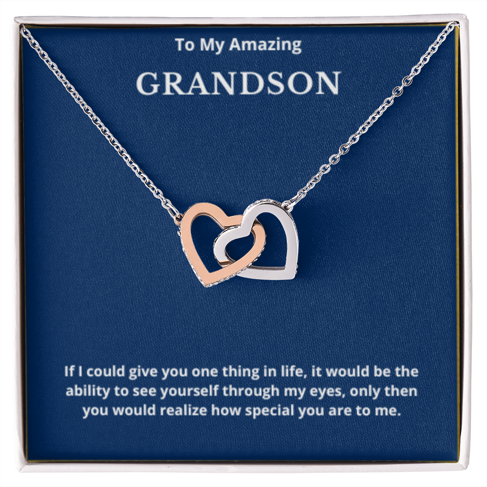To Grandson Interlocking Hearts Necklace, Present For Grandson Birthday/Christmas Gifts For Grandson Jewelry Grandson Wedding Day Gifts