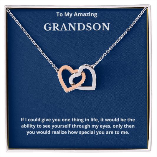 To Grandson Interlocking Hearts Necklace, Present For Grandson Birthday/Christmas Gifts For Grandson Jewelry Grandson Wedding Day Gifts