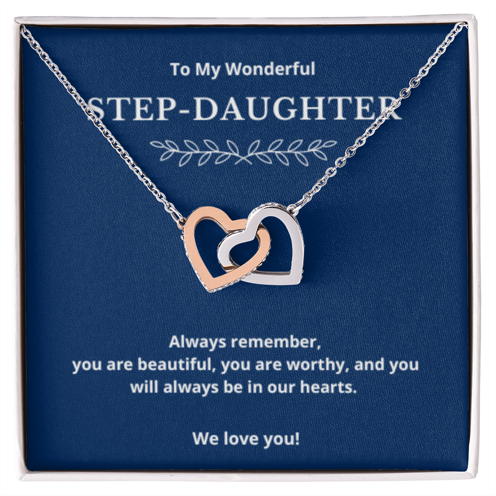To Step-Daughter Interlocked Hearts Necklace, Present For Bonus Daughter Birthday/Christmas Gifts. Necklace Step-Daughter Jewelry