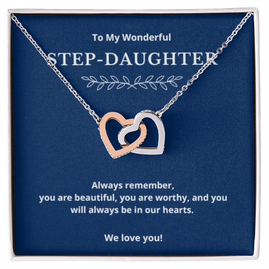 To Step-Daughter Interlocked Hearts Necklace, Present For Bonus Daughter Birthday/Christmas Gifts. Necklace Step-Daughter Jewelry