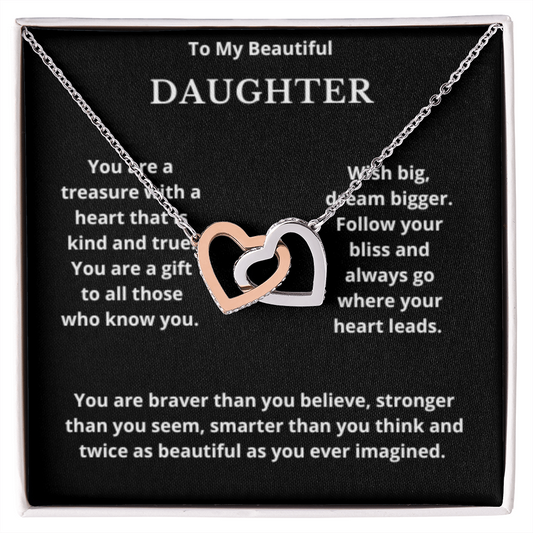 To Daughter Interlocked Hearts Necklace, Present For Daughter Birthday/Christmas Gifts. Necklace Daughter Jewelry