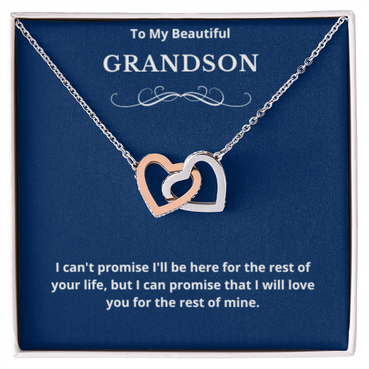 To Grandson Interlocking Hearts Necklace, Present For Grandson Birthday/Christmas Gifts For Grandson Jewelry Grandson Wedding Day Gifts