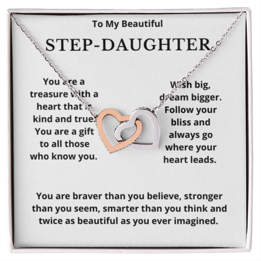 To Step-Daughter Interlocked Hearts Necklace, Present For Bonus Daughter Birthday/Christmas Gifts. Necklace Step-Daughter Jewelry