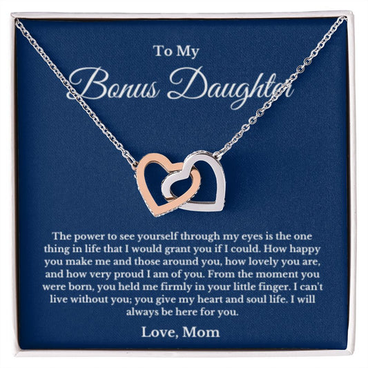 Bonus Daughter Necklace, Mother to Daughter Gift, Step Daughter Jewelry, Birthday Gift, Message Card