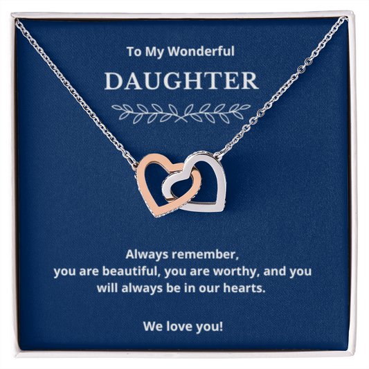 To Daughter Interlocked Hearts Necklace, Present For Daughter Birthday/Christmas Gifts. Necklace Daughter Jewelry