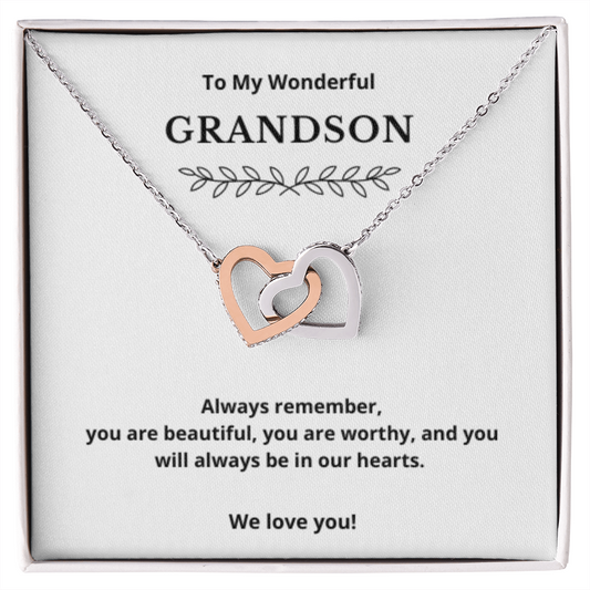 To Grandson Interlocking Hearts Necklace, Present For Grandson Birthday/Christmas Gifts For Grandson Jewelry Grandson Wedding Day Gifts
