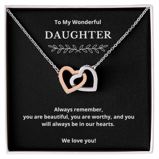 To Daughter Interlocked Hearts Necklace, Present For Daughter Birthday/Christmas Gifts. Necklace Daughter Jewelry