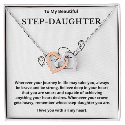 To Step-Daughter Interlocked Hearts Necklace, Present For Bonus Daughter Birthday/Christmas Gifts. Necklace Step-Daughter Jewelry
