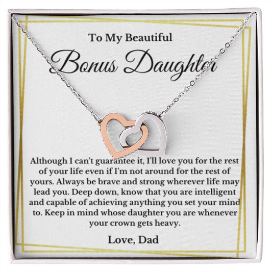 To My Bonus Daughter Necklace, Father Step Daughter Necklace, Birthday, Gifts to Bonus Daughter, Message Card Necklace
