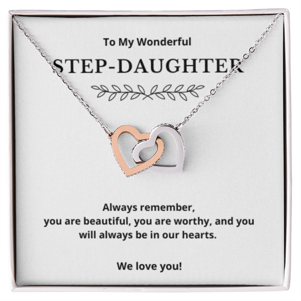 To Step-Daughter Interlocked Hearts Necklace, Present For Bonus Daughter Birthday/Christmas Gifts. Necklace Step-Daughter Jewelry