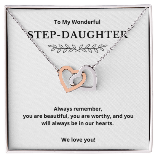 To Step-Daughter Interlocked Hearts Necklace, Present For Bonus Daughter Birthday/Christmas Gifts. Necklace Step-Daughter Jewelry