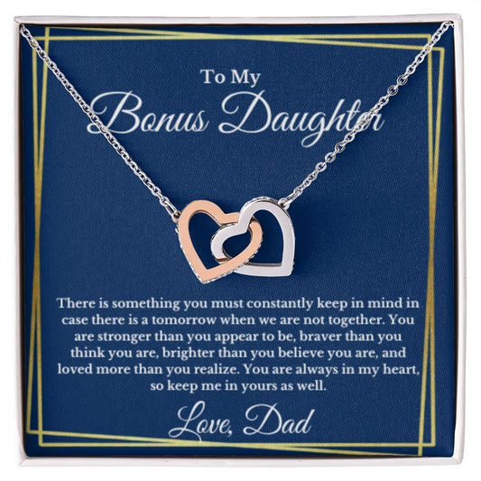 To My Bonus Daughter Necklace, Father Step Daughter Necklace, Birthday, Gifts to Bonus Daughter, Message Card Necklace